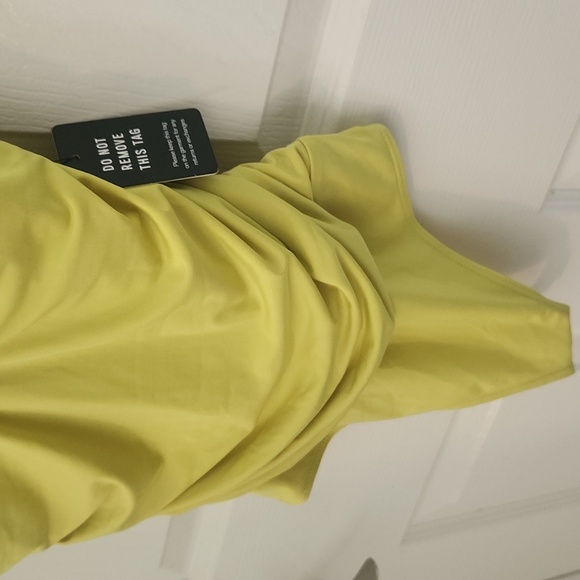 Express Light Yellow Body Contour Ruched Bodysuit Top Small - Picture 5 of 7